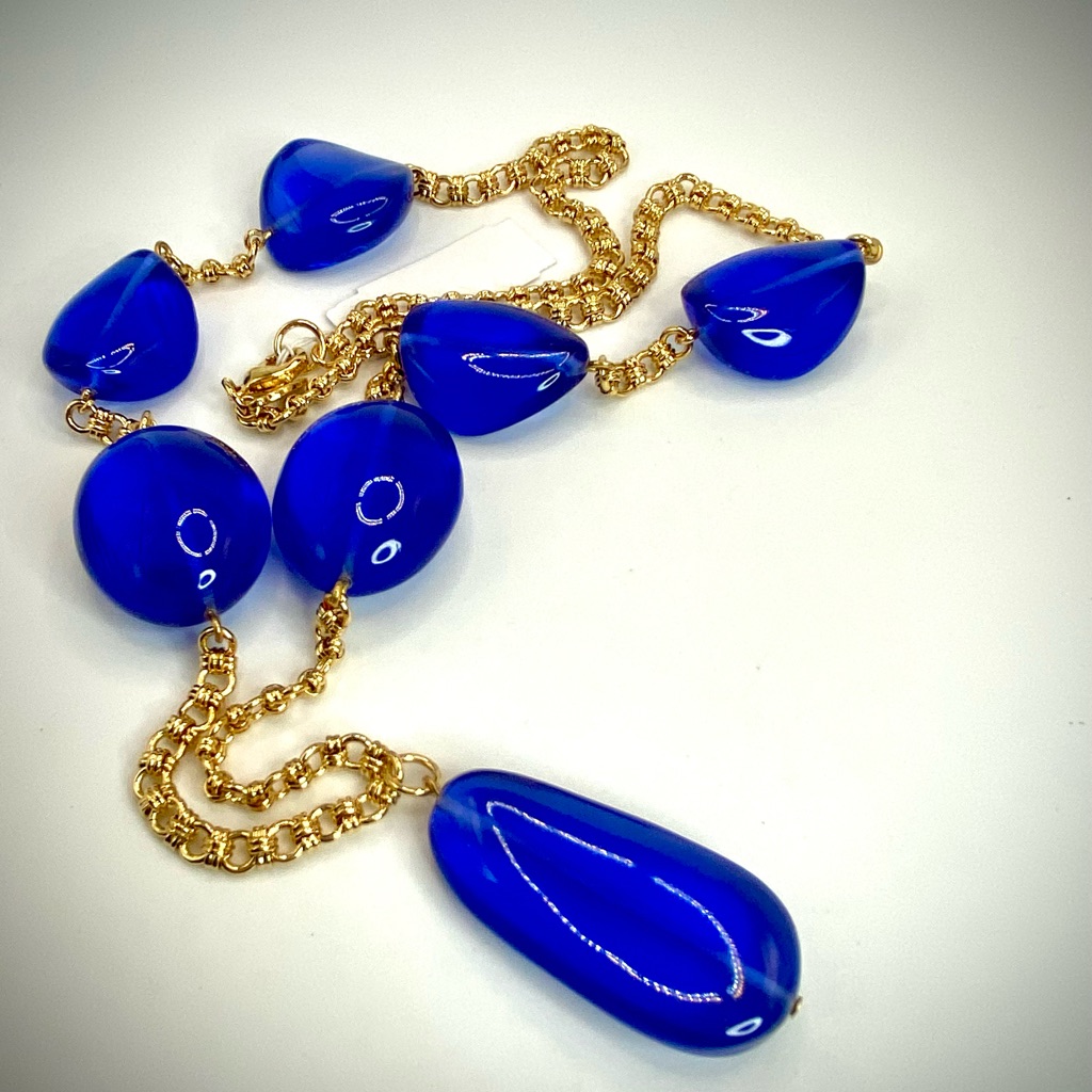 Vintage Kjl Kenneth Jay Lane Amethyst Blue Lucite Drop Pendant Necklace 24 Long 74$